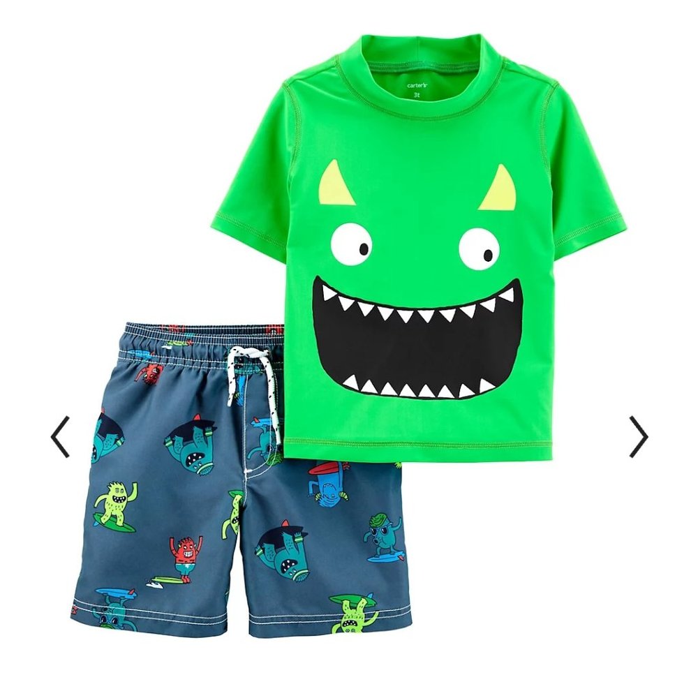 Monster Rashguard Top & Swim Trunks Set